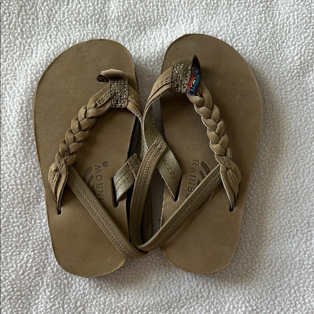 Rainbow Tan Braided Sandals Kids Size 7-8